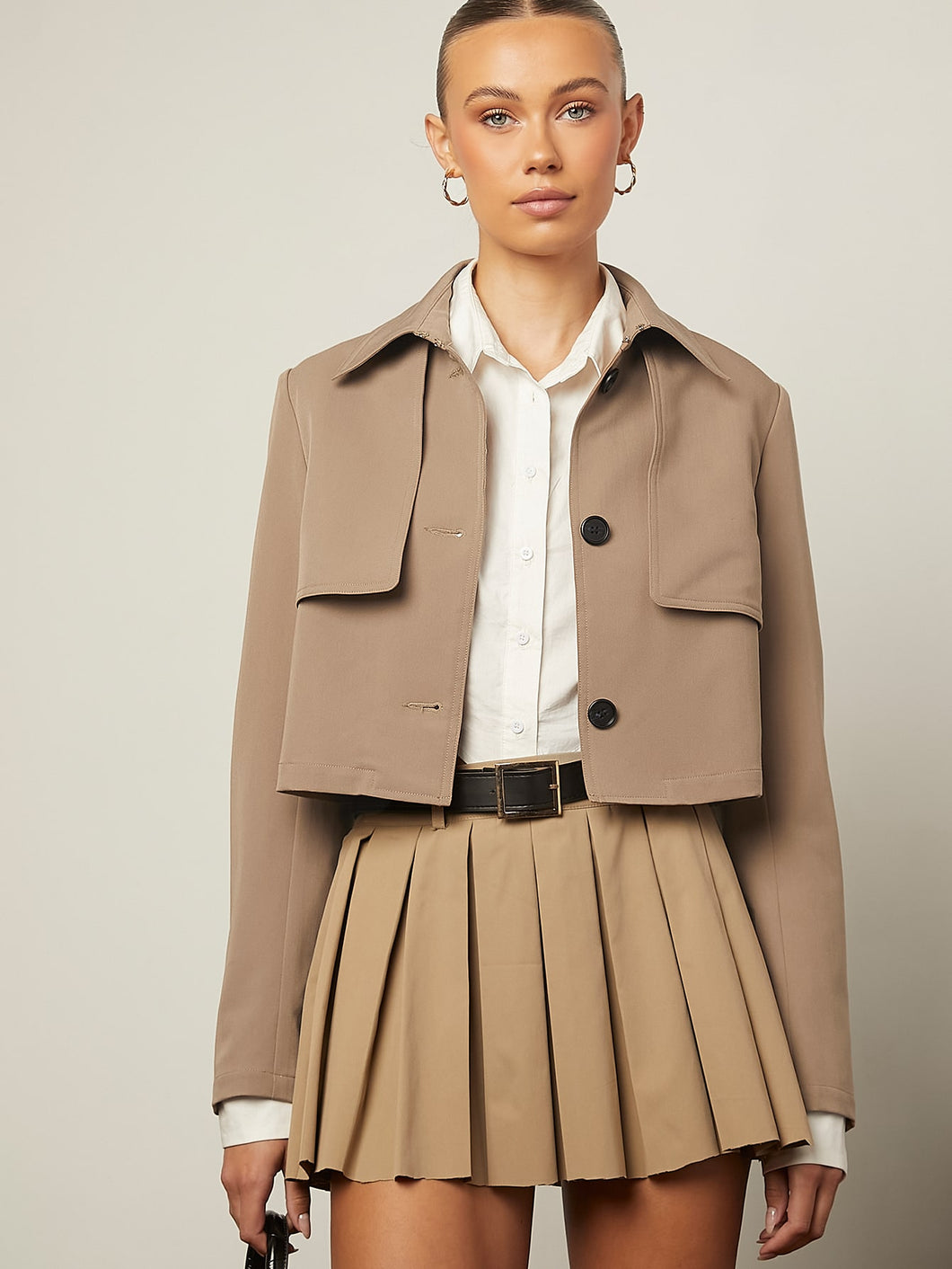 Single Breasted Crop Trench Coat