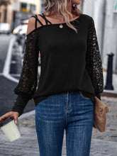 Load image into Gallery viewer, Guipure Lace Insert Asymmetrical Neck Top
