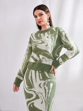 Load image into Gallery viewer, Graphic Pattern Drop Shoulder Sweater &amp; Knit Skirt
