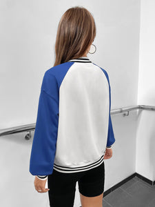 Letter Graphic Colorblock Drop Shoulder Varsity Jacket