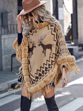 Load image into Gallery viewer, Christmas Pattern Fringe Trim Poncho Sweater
