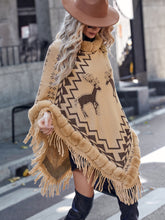 Load image into Gallery viewer, Christmas Pattern Fringe Trim Poncho Sweater
