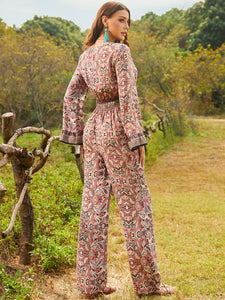 Paisley Print Flounce Sleeve Jumpsuit Without Belt