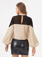 Load image into Gallery viewer, Contrast Mesh Mock Neck Balloon Sleeve Blouse
