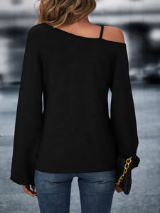Asymmetrical Neck Chain Detail Twist Front Batwing Sleeve Tee