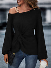 Load image into Gallery viewer, Asymmetrical Neck Chain Detail Twist Front Batwing Sleeve Tee
