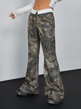 Load image into Gallery viewer, Graphic Print Fold Over Waist Flare Leg Pants
