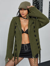 Load image into Gallery viewer, Distressed Zip Up Hooded Cardigan

