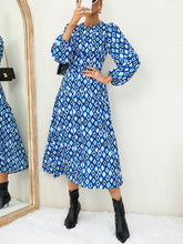 Load image into Gallery viewer, Allover Geo Print Lantern Sleeve Dress
