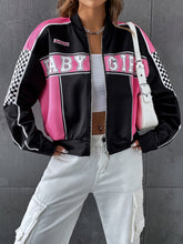Load image into Gallery viewer, Checker &amp; Letter Graphic Drop Shoulder Bomber Jacket
