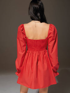 Sweetheart Neck Shirred Back Flounce Sleeve Dress