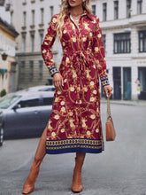 Load image into Gallery viewer, Chain Print Split Thigh Belted Shirt Dress

