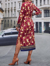Load image into Gallery viewer, Chain Print Split Thigh Belted Shirt Dress
