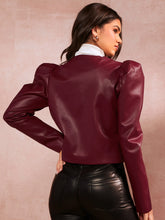 Load image into Gallery viewer, Gigot Sleeve Zipper Front PU Leather Jacket
