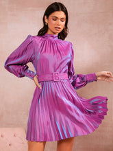 Load image into Gallery viewer, Mock Neck Pleated Belted Dress
