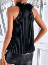 Load image into Gallery viewer, Contrast Fuzzy Trim Pleated Halter Neck Blouse

