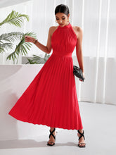 Load image into Gallery viewer, Solid Pleated Halter Neck A-line Dress
