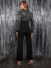 Load image into Gallery viewer, Keyhole Neckline Sequins Bodice Puff Sleeve Wide Leg Jumpsuit
