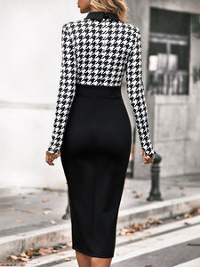 Houndstooth Print Bodycon Dress Without Belt