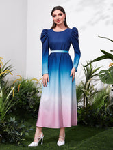 Load image into Gallery viewer, Ombre Puff Sleeve Tie Neck Dress Without Belt
