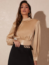 Load image into Gallery viewer, Mock Neck Lantern Sleeve Crop Blouse
