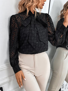 Tie Neck Puff Sleeve Blouse & Cami Top