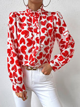 Load image into Gallery viewer, Heart Print Frill Trim Button Front Shirt
