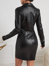 Load image into Gallery viewer, Ruched Tulip Hem PU Leather Shirt Dress
