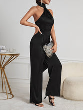 Load image into Gallery viewer, Solid Zipper Backless Halter Neck Jumpsuit
