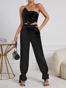 Strapless Exaggerated Ruffle Top & Knot Hem Pants