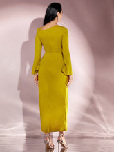 Load image into Gallery viewer, Rhinestone Detail Asymmetrical Neck Split Cuff Wrap Hem Dress
