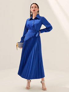 Button Front Shirt & Knot Side Pleated Skirt