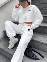 Load image into Gallery viewer, Letter Patched Drop Shoulder Drawstring Crop Hoodie &amp; Sweatpants
