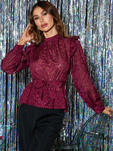 Load image into Gallery viewer, Ruffle Trim Lantern Sleeve Blouse
