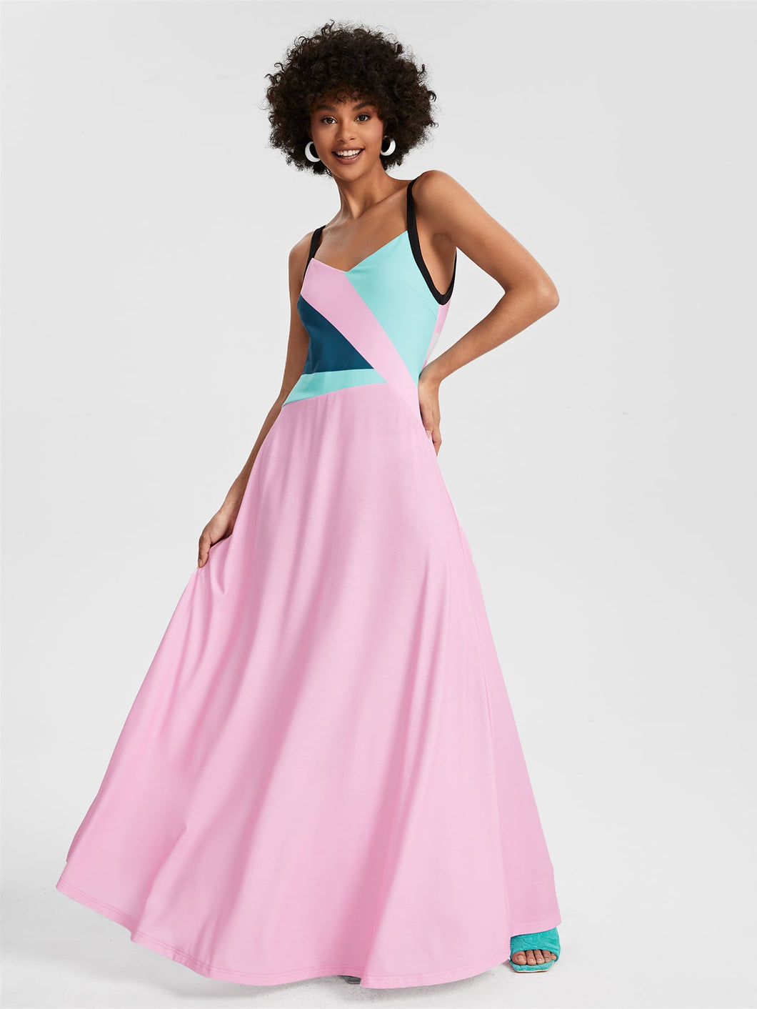 Colorblock Tied Backless Cami Dress