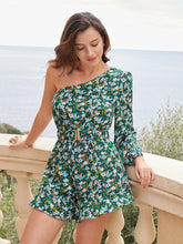 Load image into Gallery viewer, Frenchy Ditsy Floral One Shoulder Belted Romper
