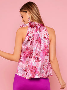 Floral Print Tie Neck Halter Top