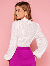 Load image into Gallery viewer, Mock Neck Lantern Sleeve Lace Blouse

