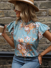 Load image into Gallery viewer, Floral Print Mock Neck Butterfly Sleeve Blouse
