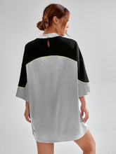 Load image into Gallery viewer, Letter Graphic Colorblock Drop Shoulder Satin Dress

