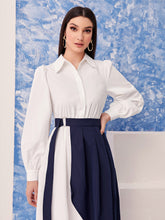 Load image into Gallery viewer, Two Tone Lantern Sleeve Belted Shirt Dress
