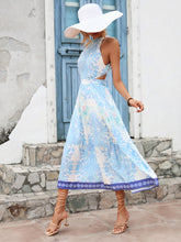 Load image into Gallery viewer, Floral Print Tie Backless Ruffle Hem Halter Dress
