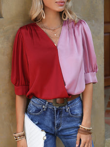 Two Tone Puff Sleeve Blouse