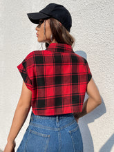 Load image into Gallery viewer, Plaid Print Batwing Sleeve Crop Shirt
