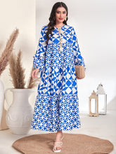 Load image into Gallery viewer, Geo Print Lantern Sleeve Knot Front Dress
