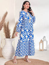 Load image into Gallery viewer, Geo Print Lantern Sleeve Knot Front Dress
