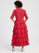 Load image into Gallery viewer, Rhinestone Trim Button Front Layered Hem Dress
