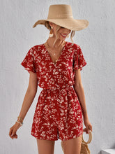 Load image into Gallery viewer, Ditsy Floral Surplice Neck Butterfly Sleeve Romper
