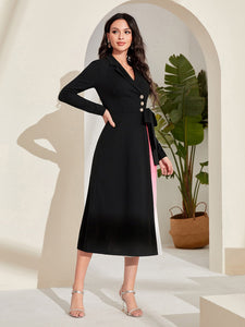 Ombre Lapel Neck Belted Dress