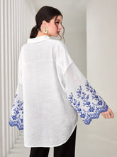 Load image into Gallery viewer, Floral Embroidery Drop Shoulder Shirt
